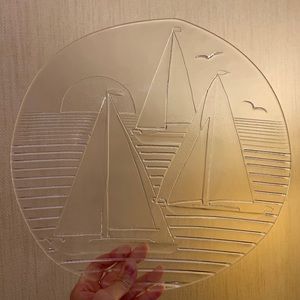 1990s Pilgrim Glass Sailboats Plate Platter Vintage Nautical Art Collectible MCM